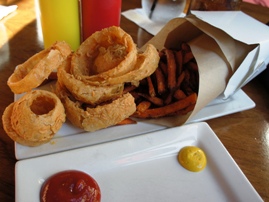 Onion rings and sweet potato fries